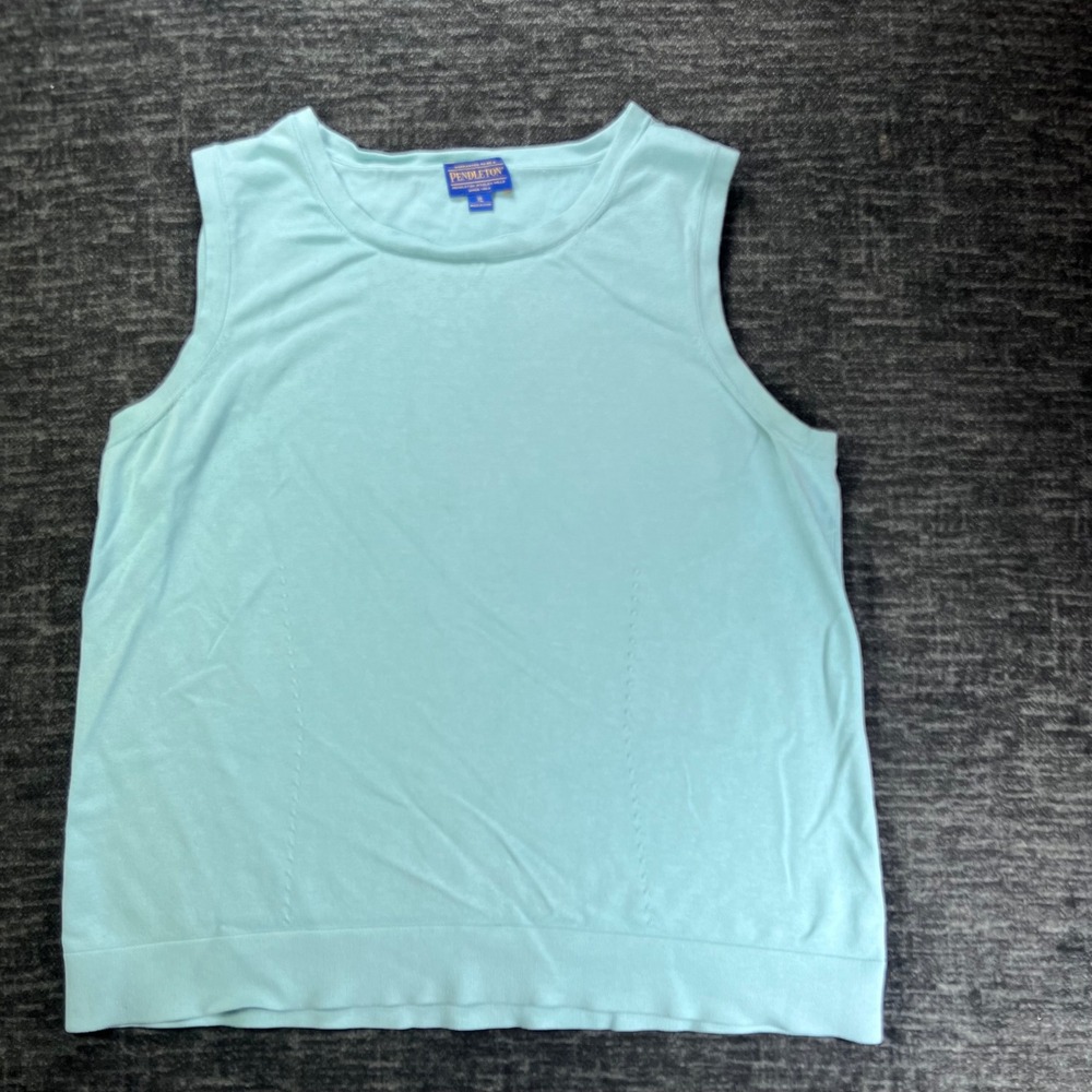 Pendleton Knit Shell Top Womens  Aqua Blue Sleeveless Crew Neck Pointelle Detail